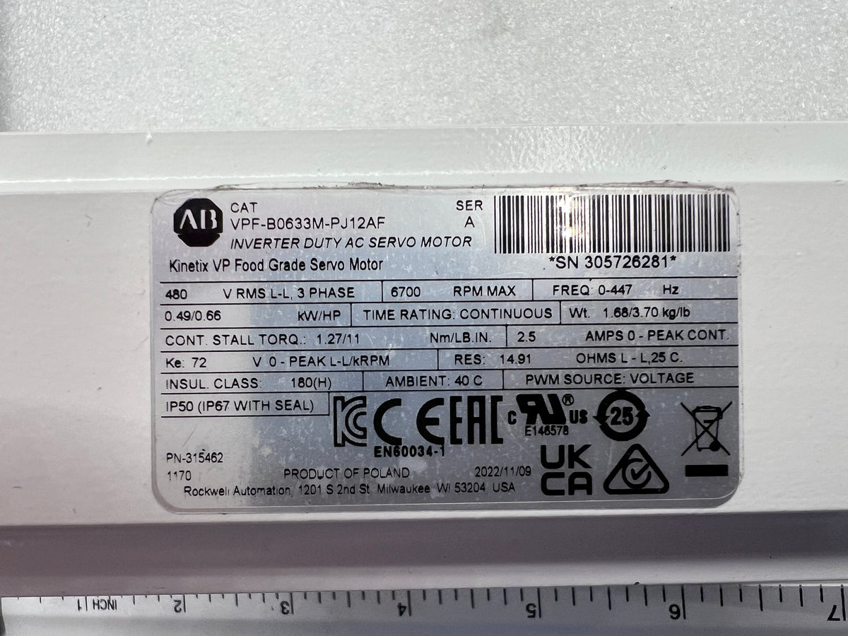 Allen-Bradley Servo Motor (VPF-B0633M-PJ12AF)